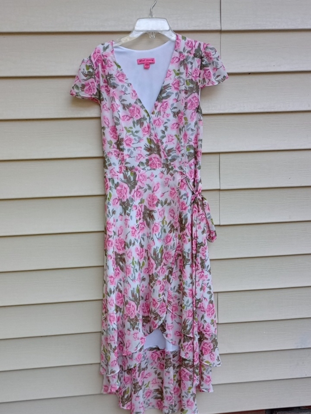 Betsey Johnson Pink & Green Floral High-Low Wrap‎ Dress